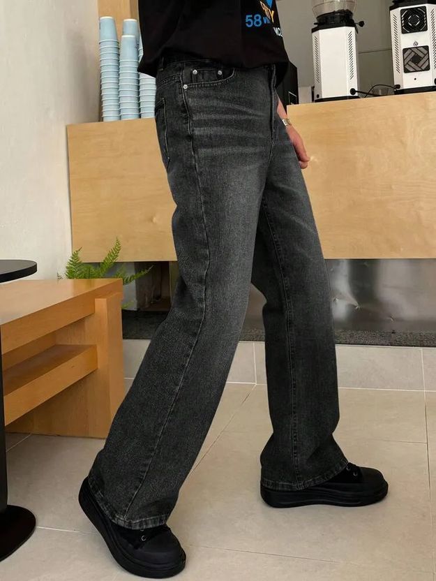 KOTTY Men Wide Leg Mid Rise Grey Jeans - Image 5