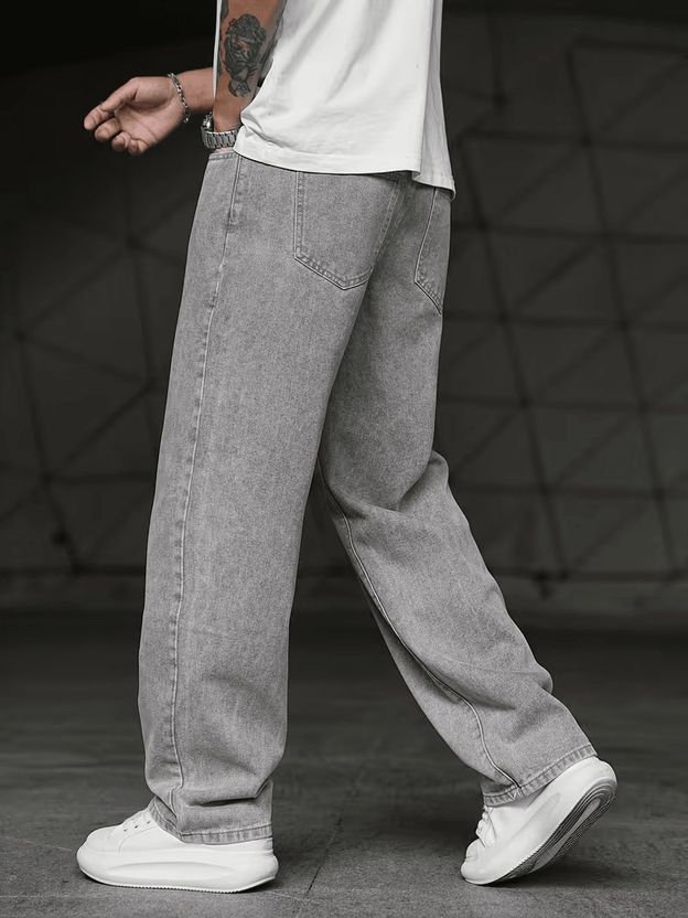 DENIM4MEN पुरुषों के लिए स्ट्रेट फिट ग्रे जीन्स - Image 7