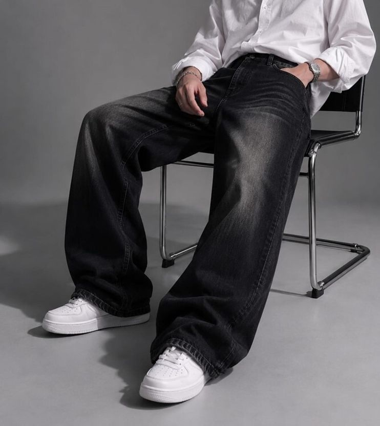 Veliume Men Black Wide Leg Mid Rise Jeans - Image 3