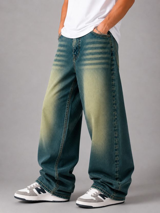 shilppcloset Men Wide Leg Mid Rise Multicolor Jeans - Image 3