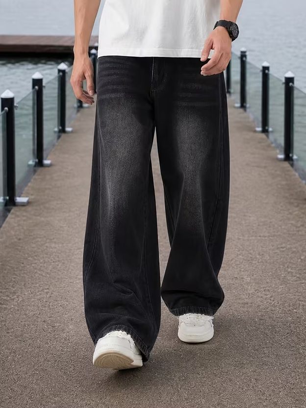 Lazzy Studio Men Wide Leg Black Jeans - Image 1