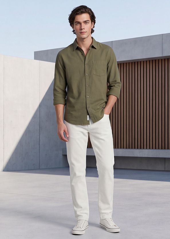 LAWMAN Men Straight Fit Mid Rise White Jeans - Image 2