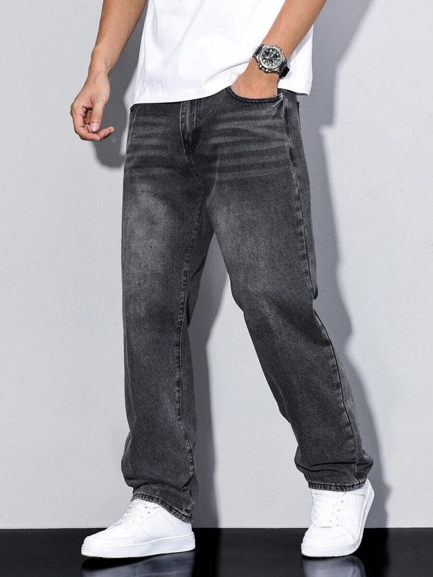 DENIM Men Relaxed Fit Mid Rise Dark Grey Jeans - Image 6