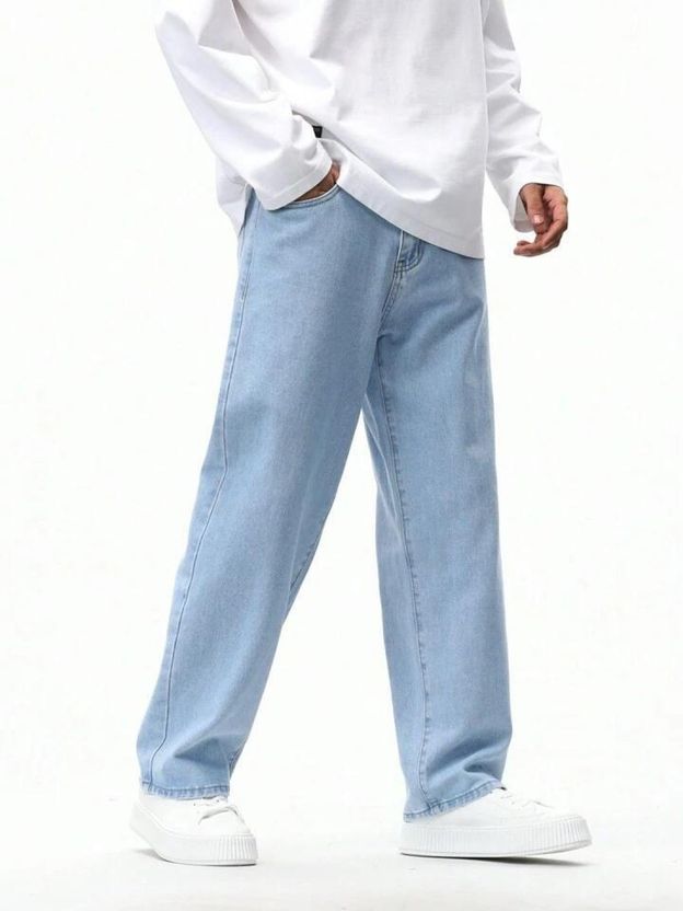 HITBULL Men Straight Fit Mid Rise Light Blue Jeans - Image 1
