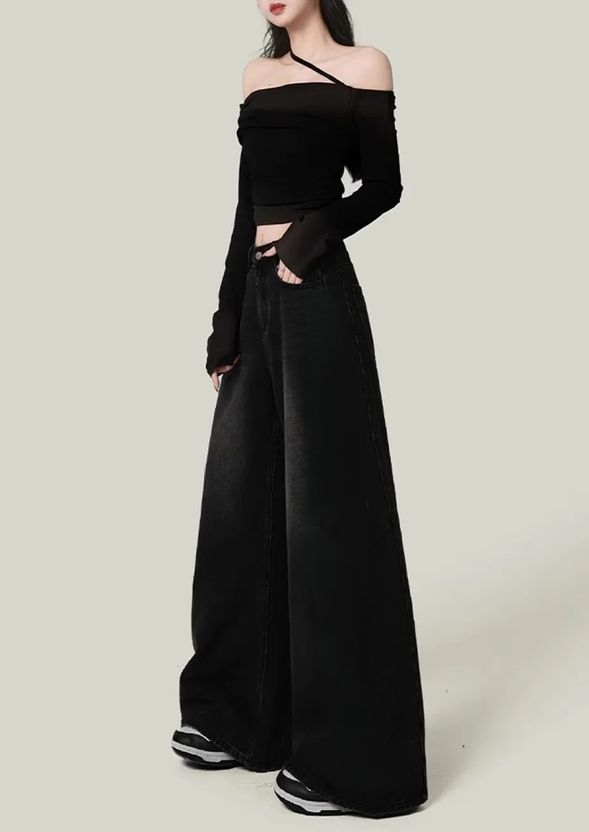 B/WORLD Women Wide Leg High Rise Black Jeans - Image 4