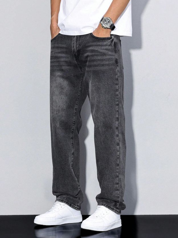 DENIM Men Relaxed Fit Mid Rise Dark Grey Jeans - Image 3