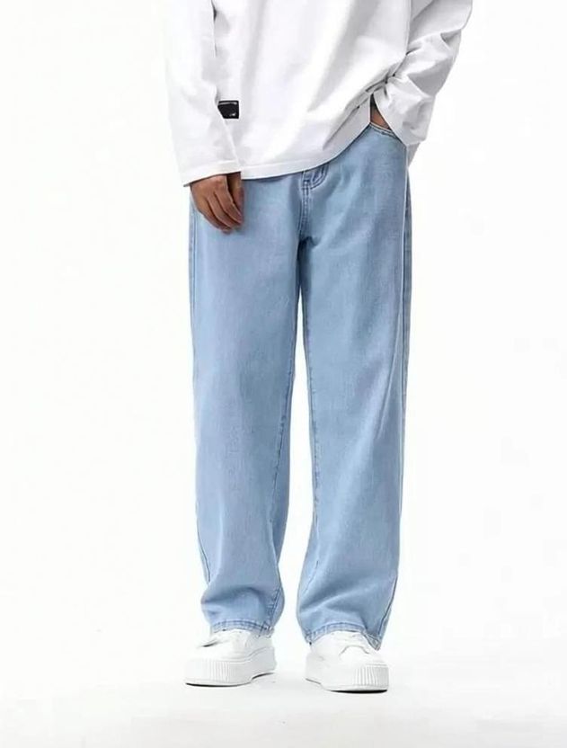 Playfeel Men Loose Fit Mid Rise Light Blue Jeans - Image 1