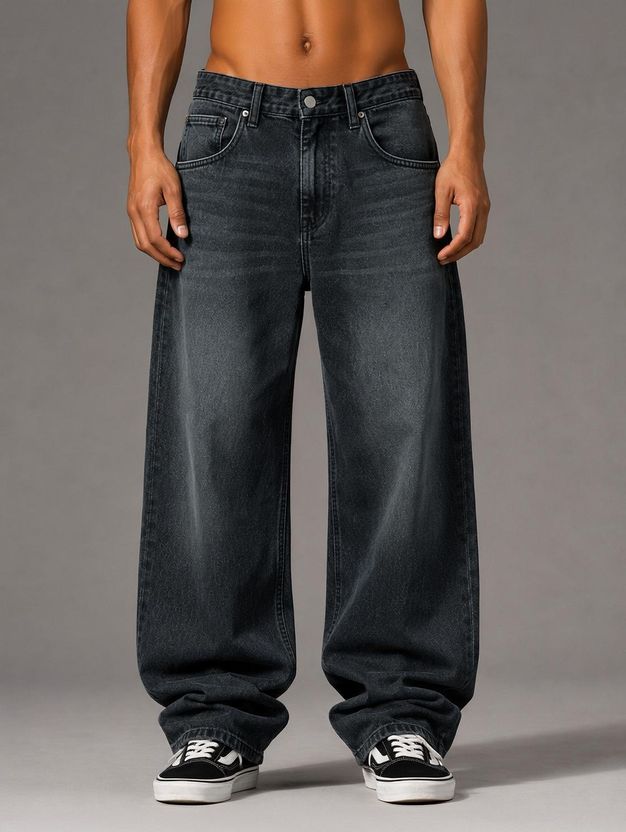 sanedi Men Baggy Fit High Rise Black Jeans - Image 1