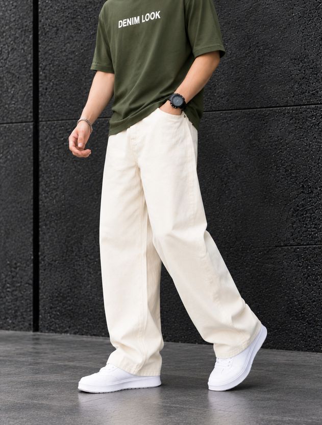 DENIM Men Loose Fit Mid Rise White Jeans - Image 1