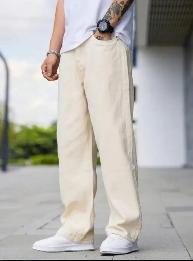 MWFASHION Men Beige Loose Fit High Rise Jeans - Image 3