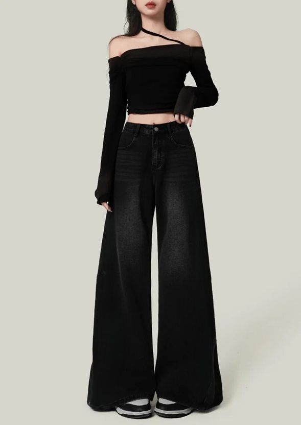 B/WORLD Women Wide Leg High Rise Black Jeans - Image 3