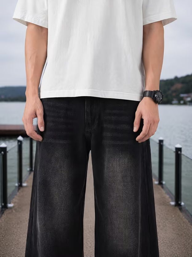 Lazzy Studio Men Wide Leg Black Jeans - Image 4