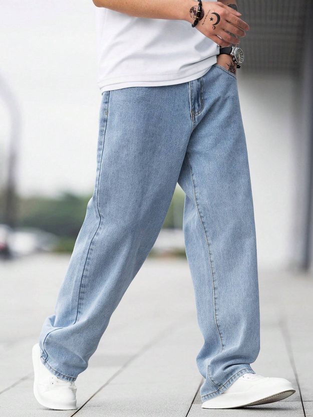 DENIM Men Loose Fit Mid Rise Light Blue Jeans - Image 6