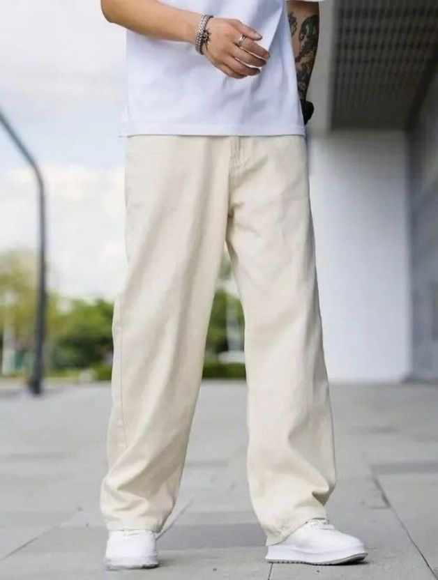MWFASHION Men Beige Loose Fit High Rise Jeans - Image 1
