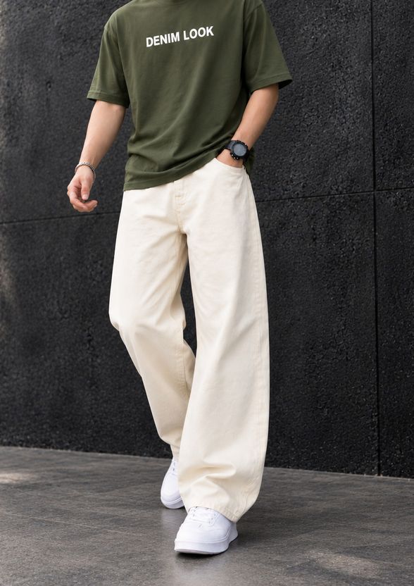 DENIM Men Loose Fit Mid Rise White Jeans - Image 3