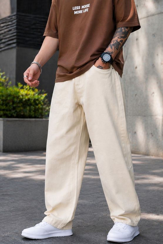WAYKING Loose Fit Men Beige Jeans - Image 1