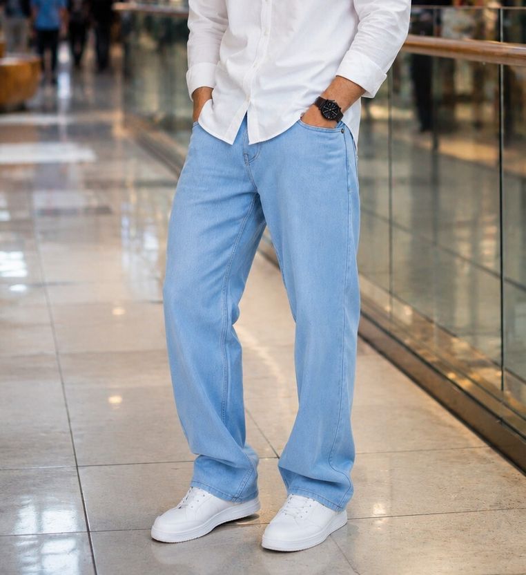 DENIM LOOK Men Loose Fit Mid Rise Light Blue Jeans - Image 3