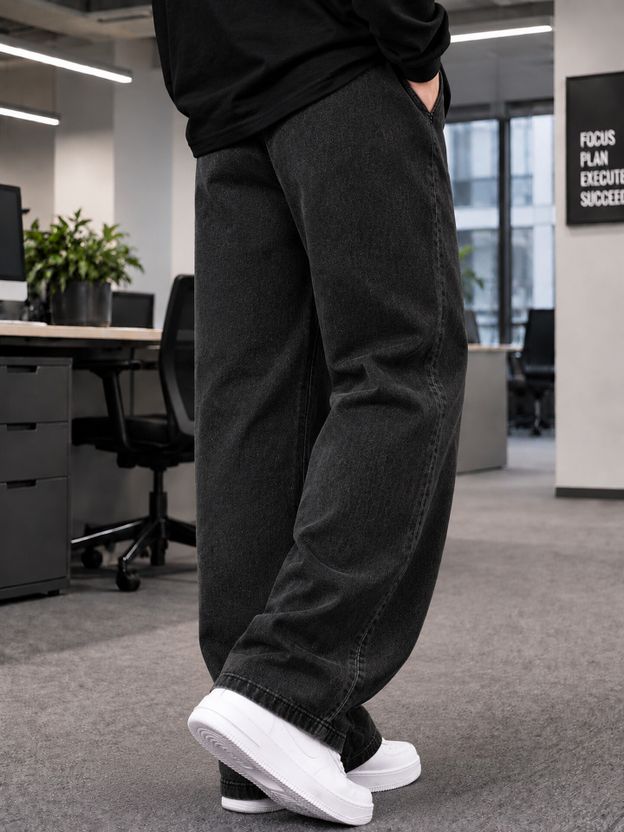DENIM LOOK Men Baggy Fit Mid Rise Dark Grey Jeans - Image 2