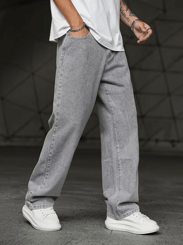 DENIM4MEN पुरुषों के लिए स्ट्रेट फिट ग्रे जीन्स - Image 3