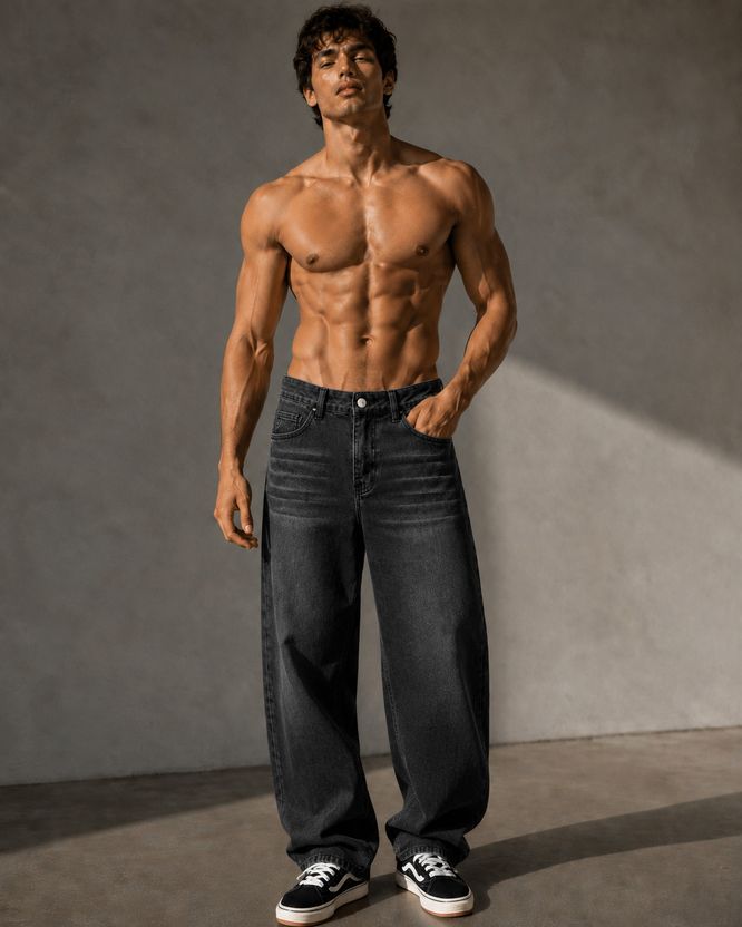 sanedi Men Baggy Fit High Rise Black Jeans - Image 7