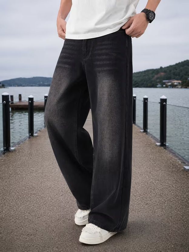 Lazzy Studio Men Wide Leg Black Jeans - Image 3