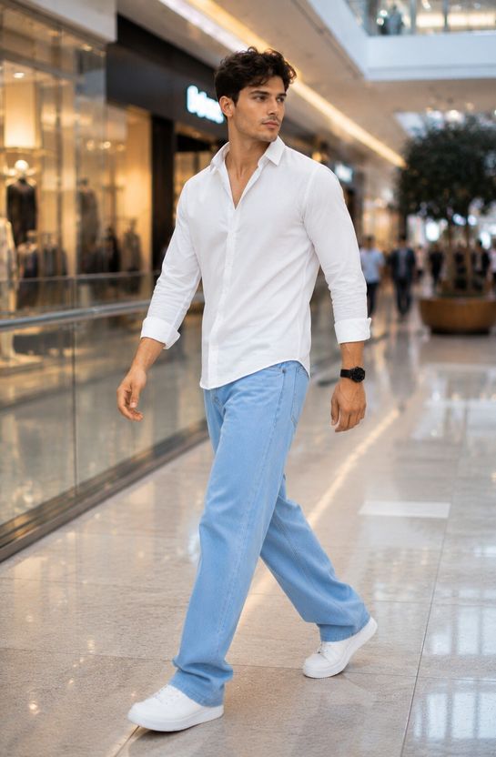 DENIM LOOK Men Loose Fit Mid Rise Light Blue Jeans - Image 4