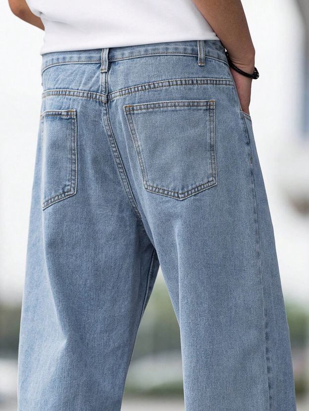 DENIM Men Loose Fit Mid Rise Light Blue Jeans - Image 4