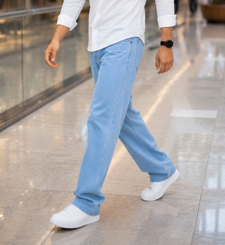 DENIM LOOK Men Loose Fit Mid Rise Light Blue Jeans - Image 1
