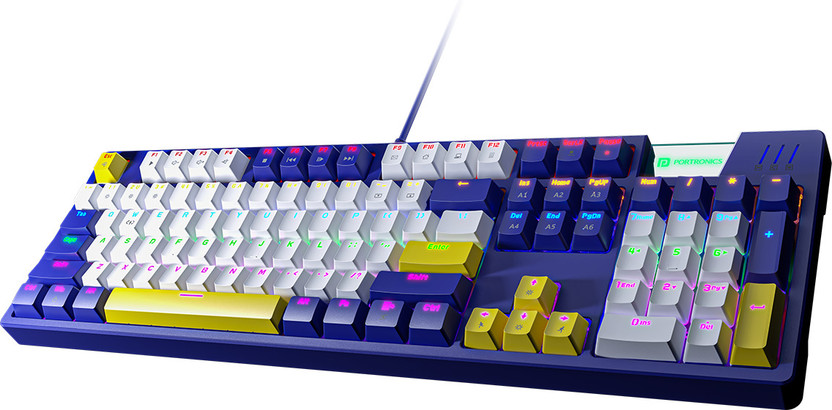 Portronics K1 Mechanical Gaming Keyboard with Blue Switches, 20+ RGB Backlighting Modes Wired USB Handheld Gaming Keyboard Compatible with Desktop, Laptop, Mac Easy to Use,Plug and Play,Quick, Comfy Durable body