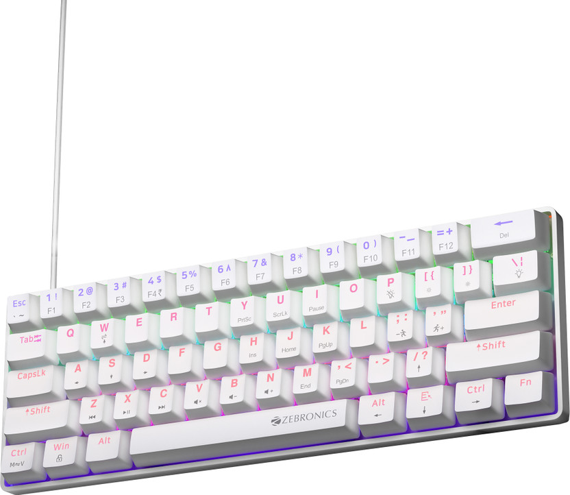 ZEBRONICS ZEB-MK1 Wired USB Tenkeyless Gaming Keyboard Compatible with Desktop, Laptop, Mac Silent linear Red Switches, 26 Anti Ghosting, Double shot KeyCaps, 17 LED Modes, 61 keys,Mechanical