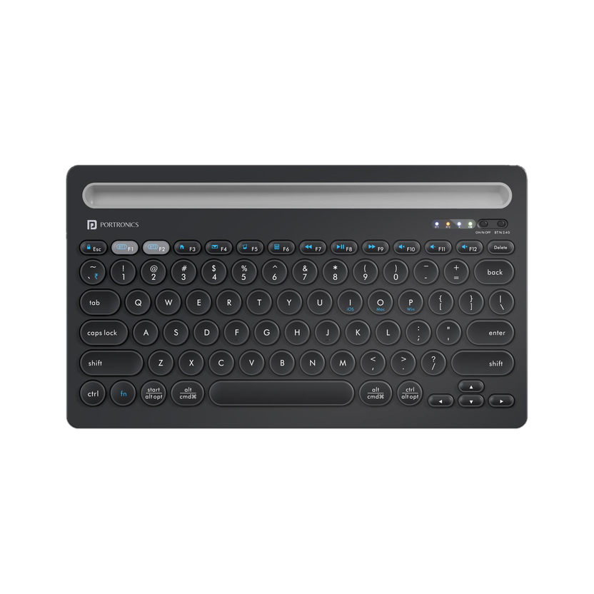 Portronics POR 2192 Bluetooth, Wireless Handheld Laptop Keyboard Compatible with Desktop, Laptop, Mac with Dual Connectivity (Bluetooth 5.3 + 2.4 GHz), Multi-Device Pairing up to 3 Devices, Built-in Tablet & Smartphone Holder Slot, Type-C Rechargeable Battery, Compact Tenkeyless Design, Multimedia Fn Keys