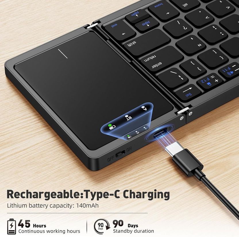 Microware Foldable Bluetooth Keyboard with Touchpad - Image 5