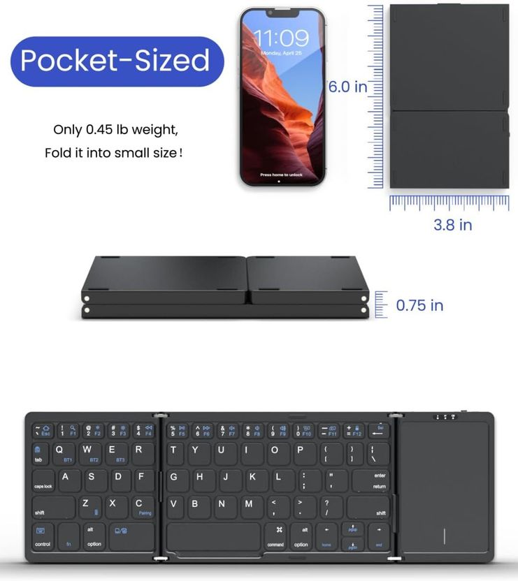 Microware Foldable Bluetooth Keyboard with Touchpad - Image 3