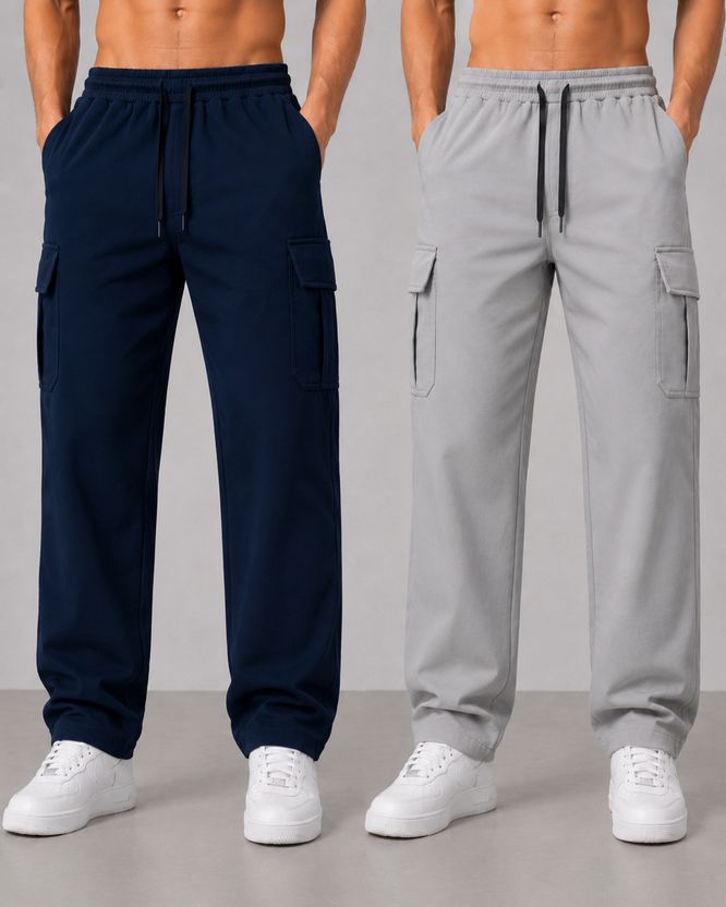 mank D Pack of 2 Men Solid Black, Grey Track Pants - Image 10