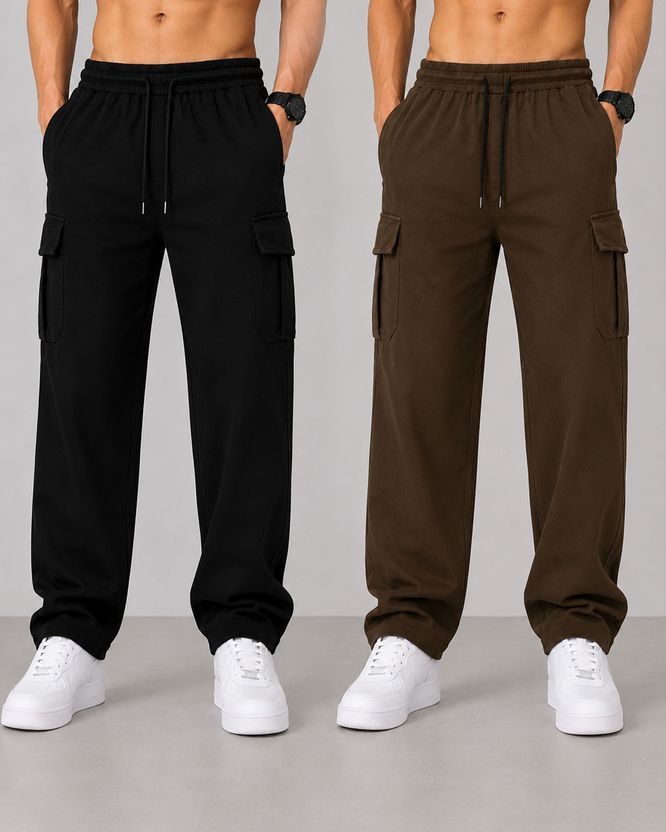 mank D Pack of 2 Men Solid Black, Grey Track Pants - Image 9