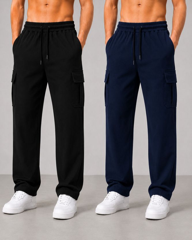 mank D Pack of 2 Men Solid Black, Grey Track Pants - Image 8