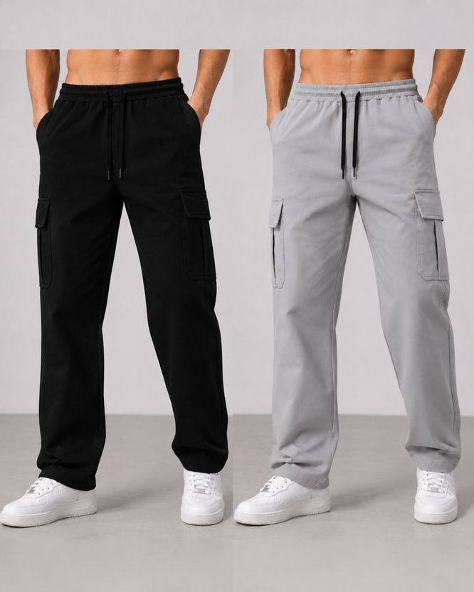 mank D Pack of 2 Men Solid Black, Grey Track Pants - Image 1