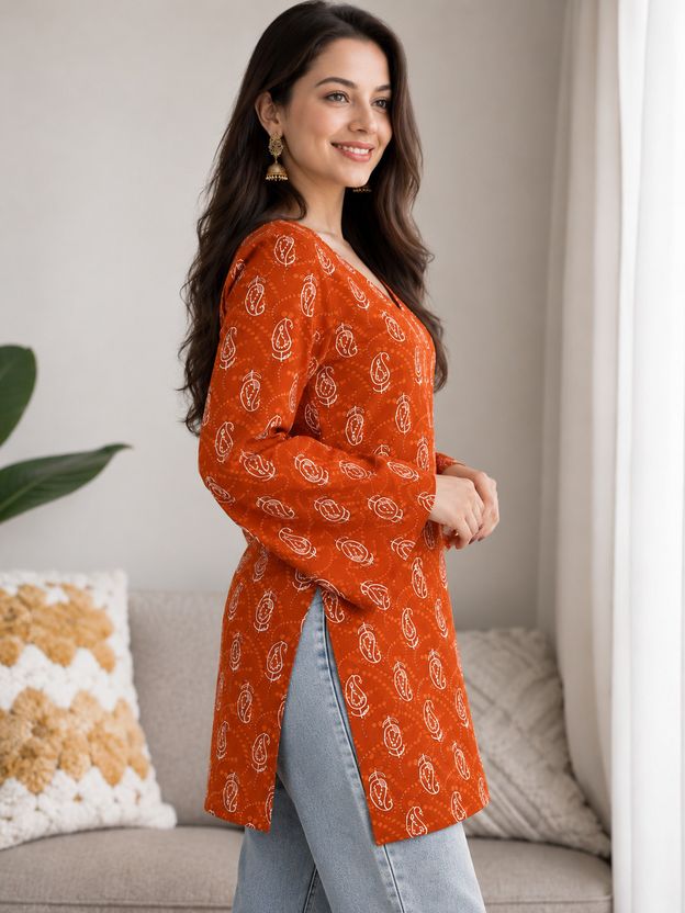 CLANGER Women Maroon Cotton Straight Kurta - Image 4