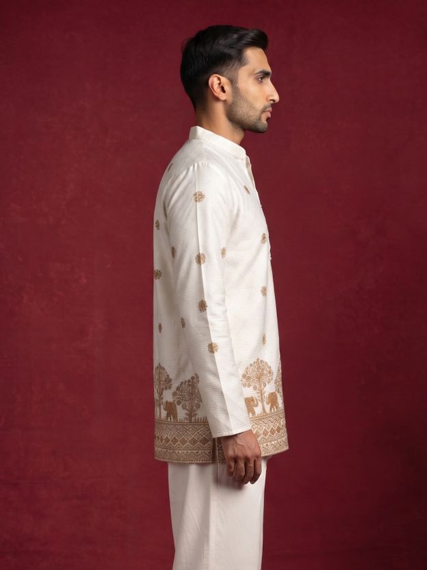 Jompers Embroidered Cotton Blend Tunic Kurta for Men (White) - Image 3