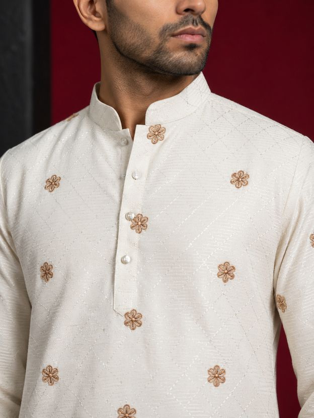 Jompers Embroidered Cotton Blend Tunic Kurta for Men (White) - Image 6