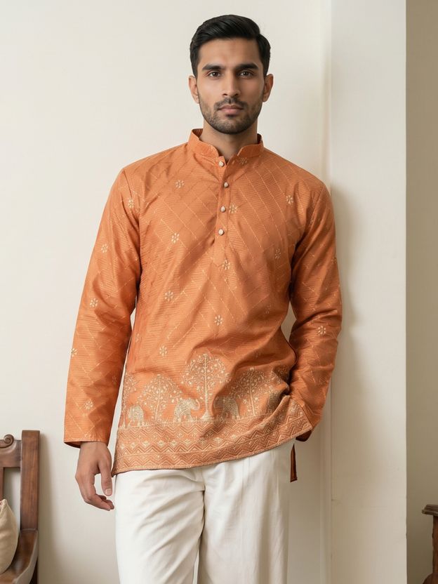 Jompers Embroidered Cotton Blend Tunic Kurta for Men (White) - Image 8