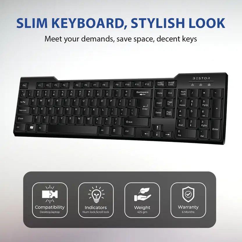 Bestor 5-Piece Combo: Keyboard, Mouse, Mouse Pad Pack of 5 - Image 2