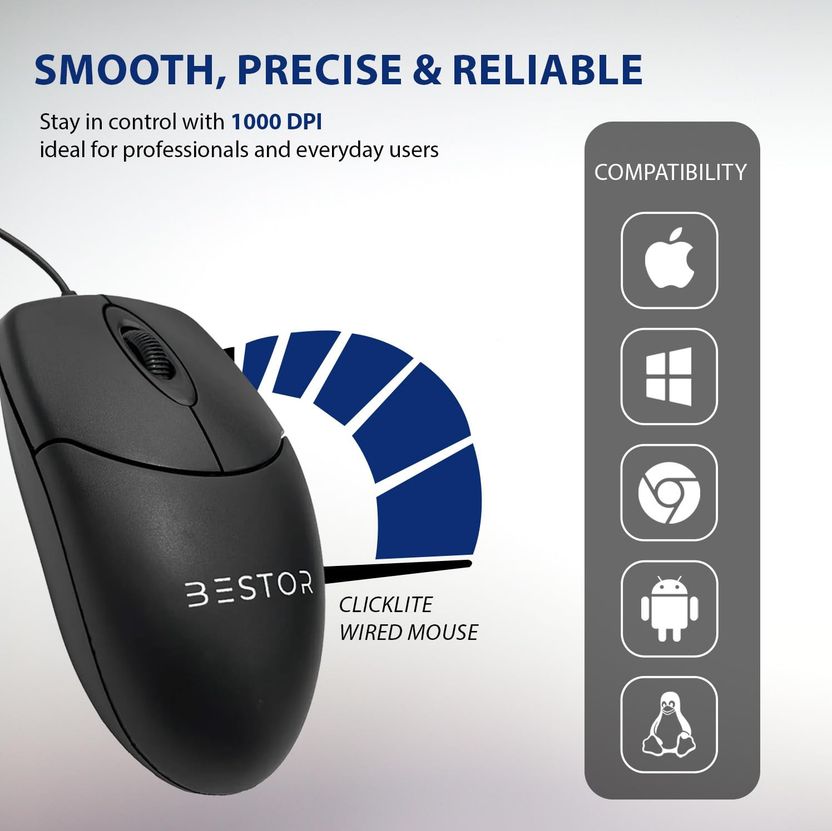 Bestor 5-Piece Combo: Keyboard, Mouse, Mouse Pad Pack of 5 - Image 3