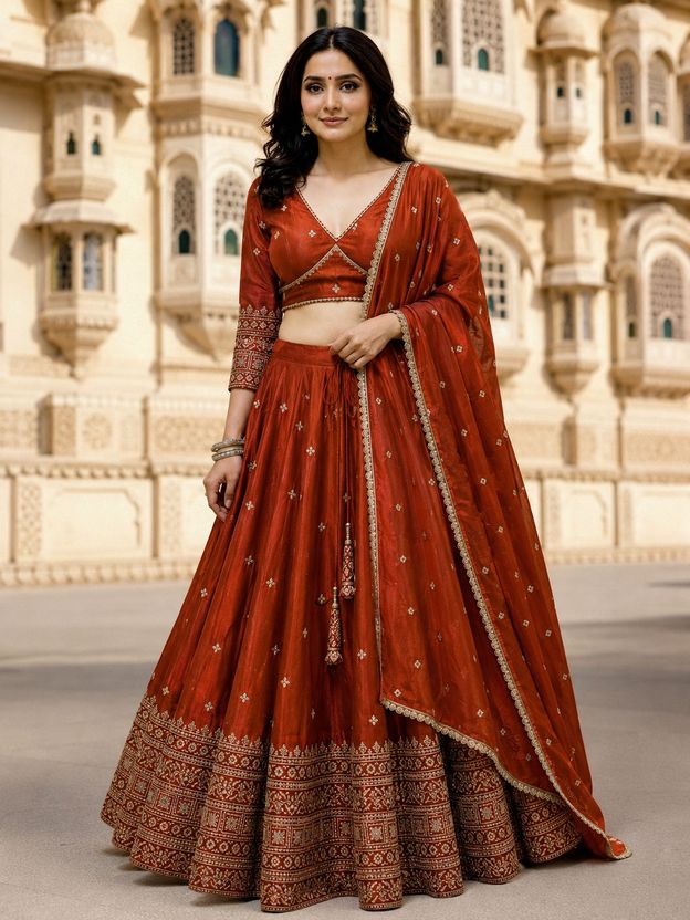 Udbhav Embroidered Semi Stitched Lehenga Choli - Image 1