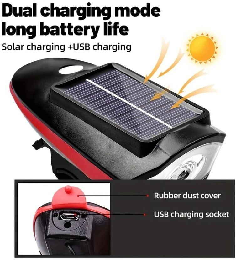 Najif Front Solar & USB Rechargeable LED 2in1 Light Horn - Image 3