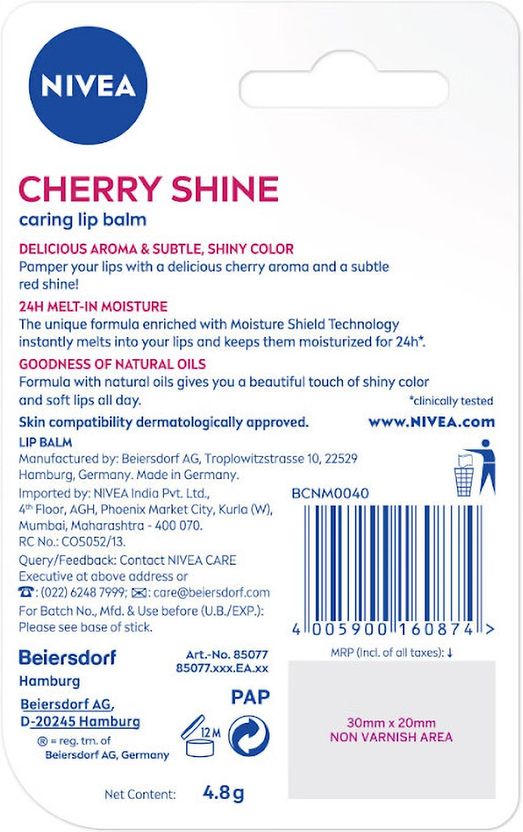 NIVEA Shine Caring Lip Balm Cherry 4.8g - Image 3
