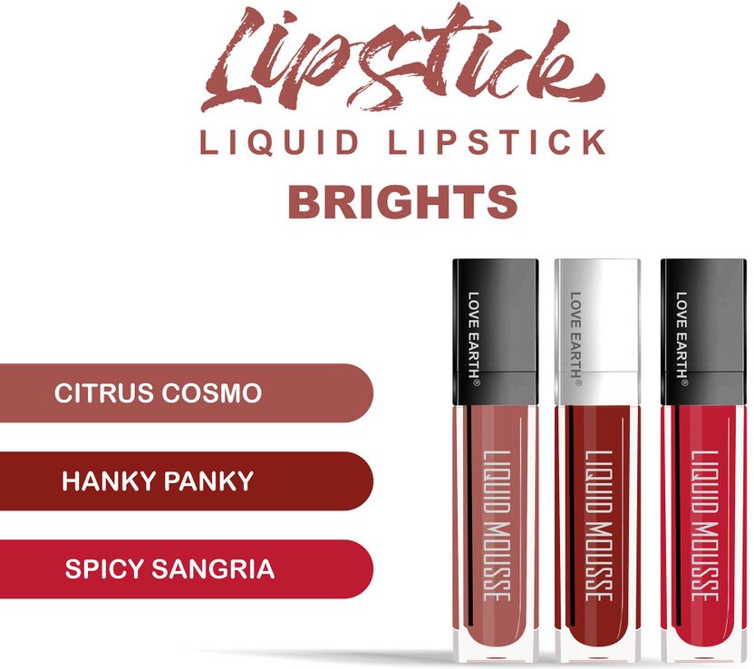 LOVE EARTH Liquid Mousse Lipstick Brights Matte Finish Mini Pack of 3 - Image 3