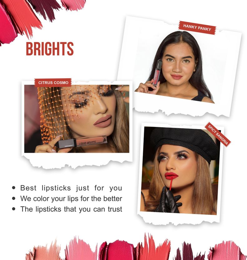 LOVE EARTH Liquid Mousse Lipstick Brights Matte Finish Mini Pack of 3 - Image 4