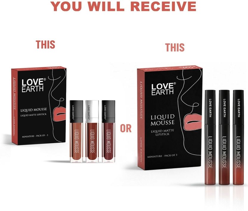 LOVE EARTH Liquid Mousse Lipstick Brights Matte Finish Mini Pack of 3 - Image 2