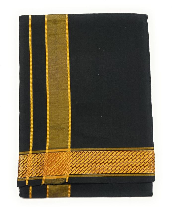shershaan Solid Black, Gold Lungi - Image 3
